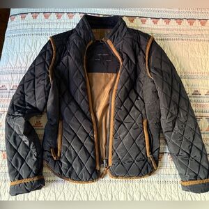 Zara Navy Quilted Jacket with Tan Trim